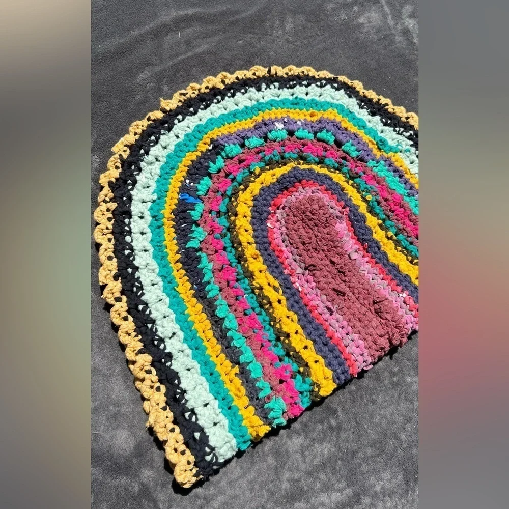 HANDMADE crochet upcycled recycled bohemian multicolor mat Sz 35